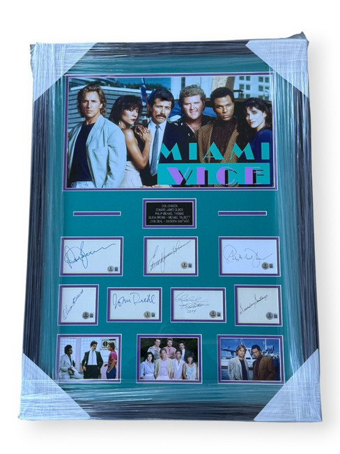 Miami Vice Autographed Cast Cuts Don Johnson Edward James Olmos +5 Framed BAS