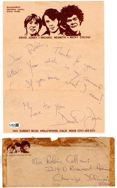 Davy Jones Signed Autographed Personal Letter The Monkees Vintage JSA CJ07722