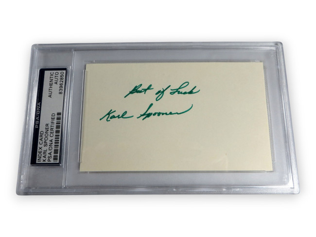 Karl Spooner Signed Autographed Index Card Dodgers 15k Record Debut PSA 850