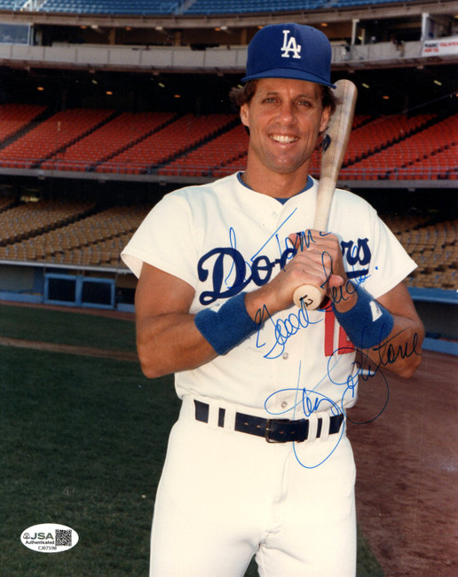Jay Johnstone Signed Autographed 8X10 Photo Dodgers Bat Pose To Tom JSA CJ07598