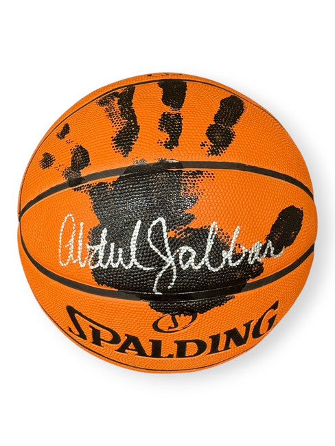 Kareem Abdul-Jabbar Signed Basketball W/ Hand Print + Stand Lakers PSA AQ33171