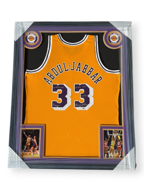 Kareem Abdul-Jabbar Signed Limited Edition Stat Jersey 33/33 Lakers Framed PSA