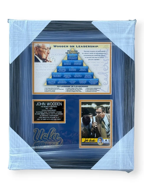 John Wooden Signed Autographed Card Pyramid Of Success Bruins Framed Global Auth
