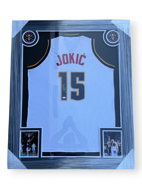 Nikola Jokic Signed Autographed White Jersey Nuggets Framed JSA CG39483