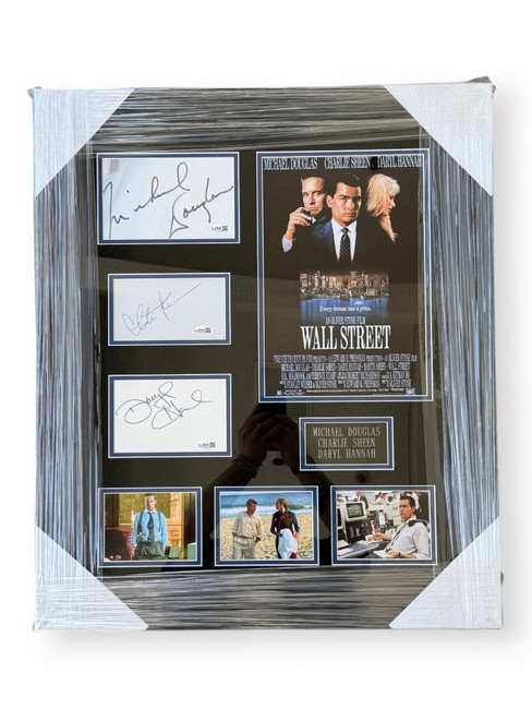 Wall Street Signed Cuts Michael Douglas Charlie Sheen Daryl Hannah Framed JSA
