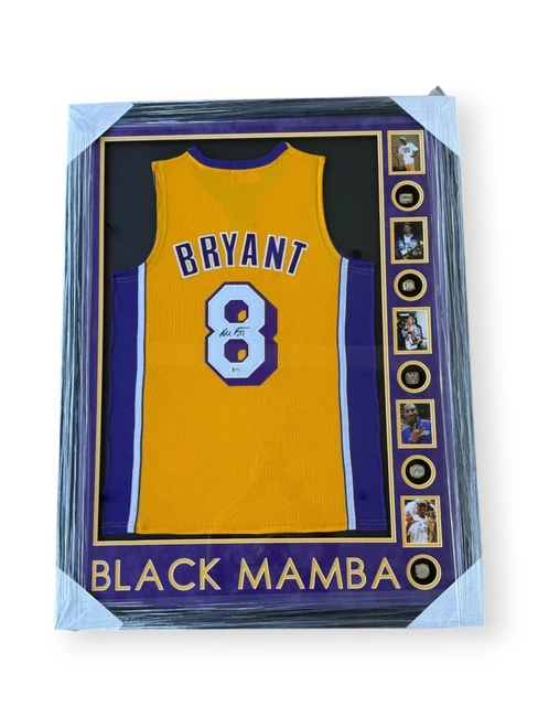 Kobe Bryant Signed Autographed Jersey W/ Replica Rings Lakers Framed BAS A45794
