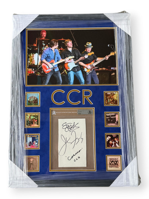 John Fogerty Stu Cook Doug Clifford Signed Autographed Cut CCR Framed BAS