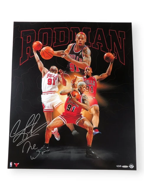 Dennis Rodman Signed Autographed 20X24 Photo "Bulls Collage" Worm Insc. 4/25 UDA