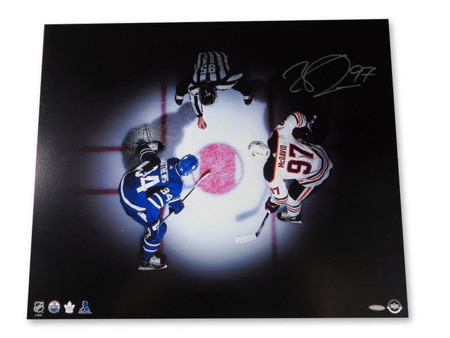 Connor McDavid Autographed 20X24 Photo "Faceoff/Matthews" Oilers UDA BAM256079