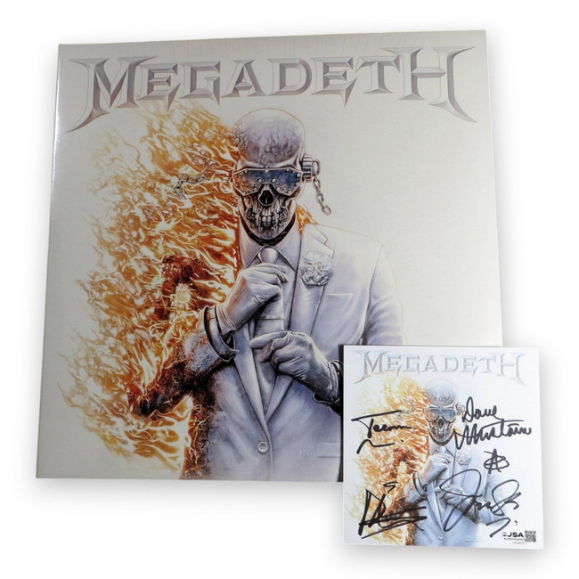 Megadeth Band Signed Autographed Record Album Insert Dave Mustaine +3 Orange JSA