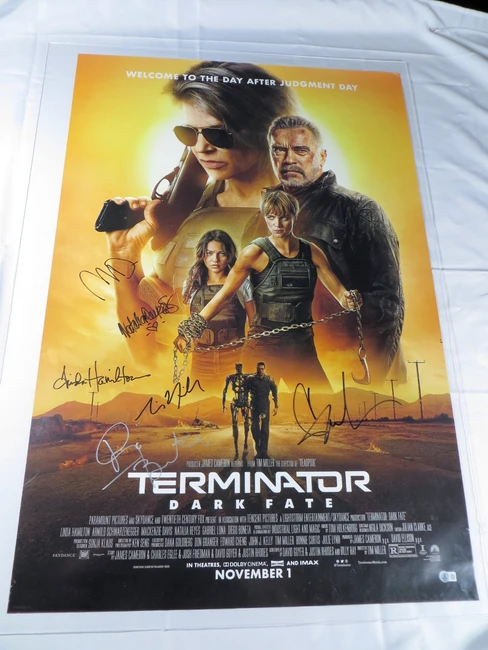 Terminator Dark Fate Autographed 27X40 Poster Hamilton Davis Luna BAS AE50827