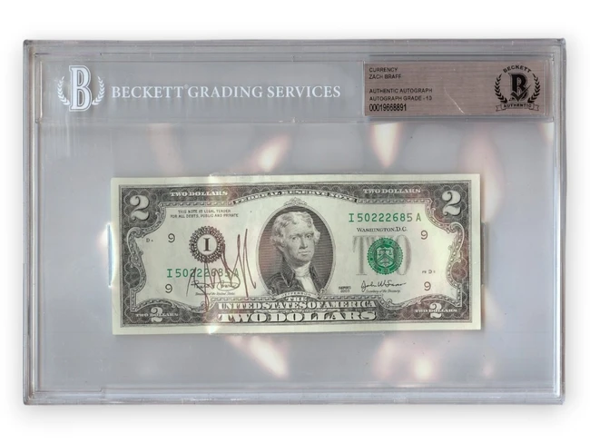 Zach Braff Signed Autograph $2 Bill Scrubs John "J.D." Dorian 10 Auto Grade BAS