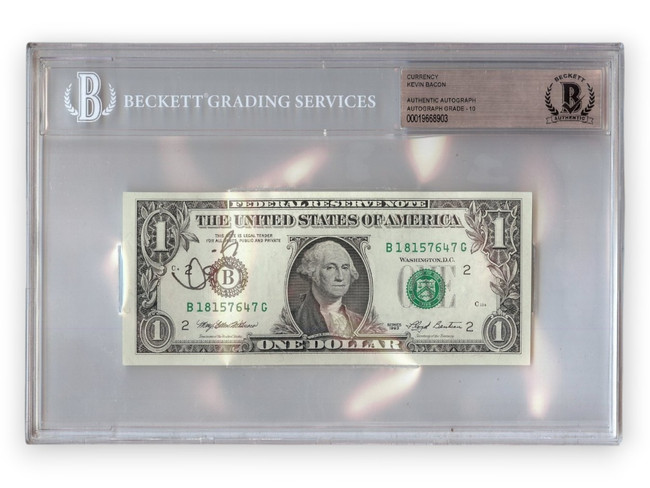 Kevin Bacon Signed Autographed $1 Bill Footloose Tremors 10 Auto Grade BAS 903