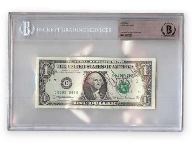 Art Garfunkel Signed Autographed $1 Bill Singer Songwriter Encased BAS 0699