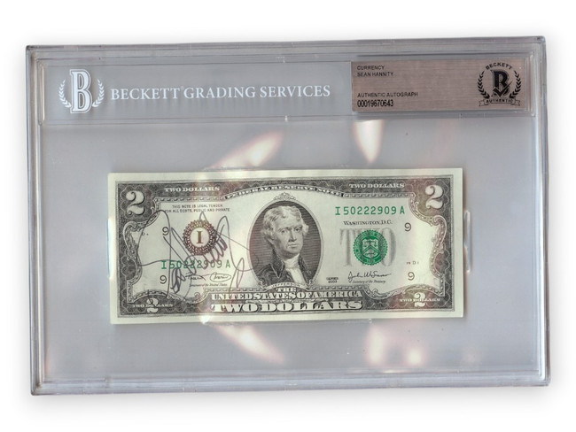 Sean Hannity Signed Autographed $2 Bill FOX News Host Encased BAS 0643