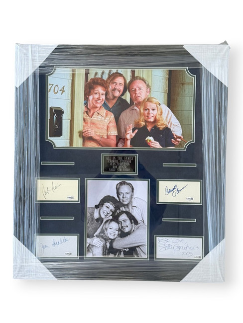 All In The Family Signed Cast Cuts Carroll O'Connor Jean Stapleton +2 Framed JSA