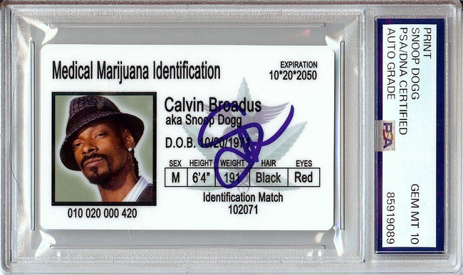 Snoop Dogg Signed Autographed ID Card PSA 10 Gem Mint Auto Grade 9089