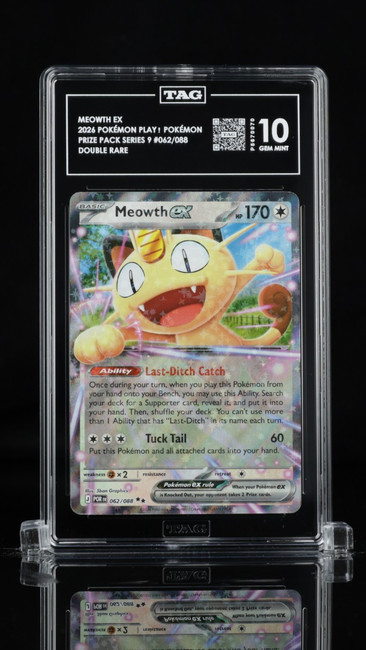 Meowth EX 062/088 Pokemon 2026 Prize Pack Series 9 Graded TAG 10 Gem P5670070