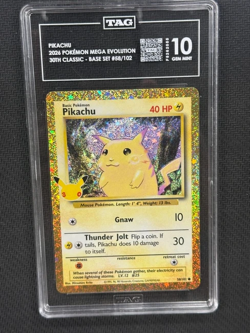 Pikachu 2026 Pokemon 30th Anniversary Gold Yellow Cheek TAG 10 F5262055 #58/102