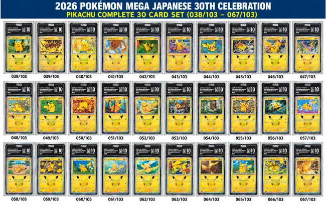 Pikachu 2026 Pokemon 30th Anniversary 30 Card Complete Set  All TAG 10 #