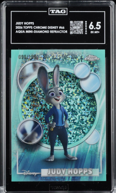 Judy Hopps 2026 Topps Chrome Disney Aqua TAG 6.5 Z2460898 PSA #66 96/199