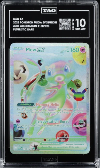 Mew EX  Pokemon 30th Anniversary Futuristic Rare TAG 10 H6089730 PSA #158/128