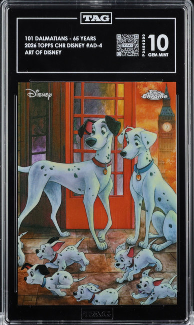 101 Dalmatians 2026 Topps Chrome Disney Art Of Disney 65 Years TAG 10 PSA #AD-4