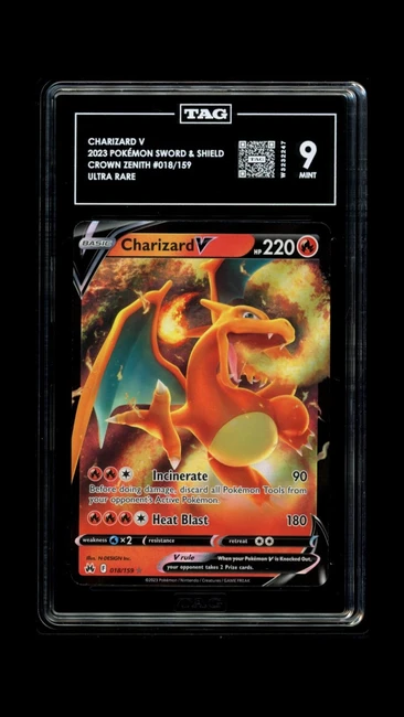 CHARIZARD V 018/159 Pokemon 2023 Crown Zenith Ultra Rare TAG 9 Mint W3232247