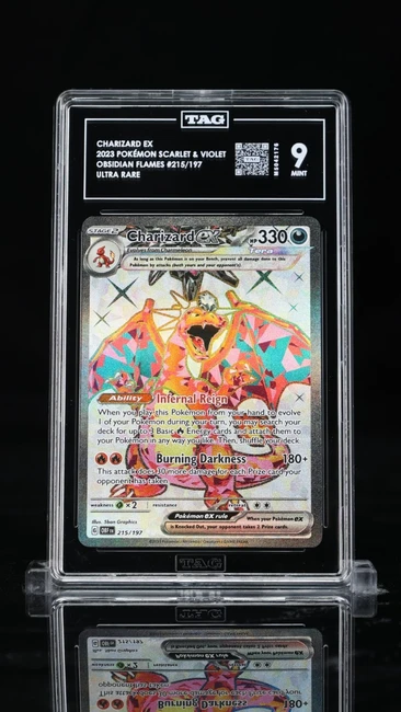 CHARIZARD EX 215/197 Pokemon 2023 Obsidian Flames Ultra Rare TAG 9 Mint M5042176