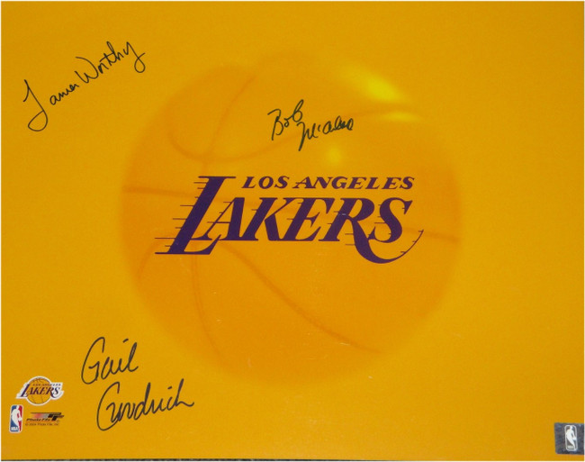 Gail Goodrich James Worthy Bob Mcadoo Signed Autographed 16x20 Lakers Logo Photo