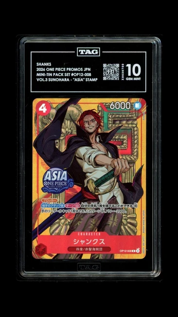 Shanks OP12-008 One Piece 26 Sunohara "Asia" Stamp JPN TAG 10 Gem X8636750