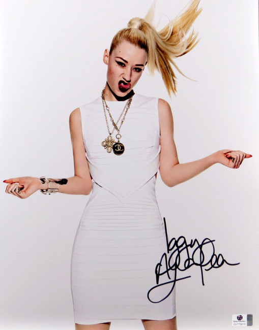 Iggy Azalea Signed Autographed 11X14 Photo Sexy Tongue White Dress JSA U16737