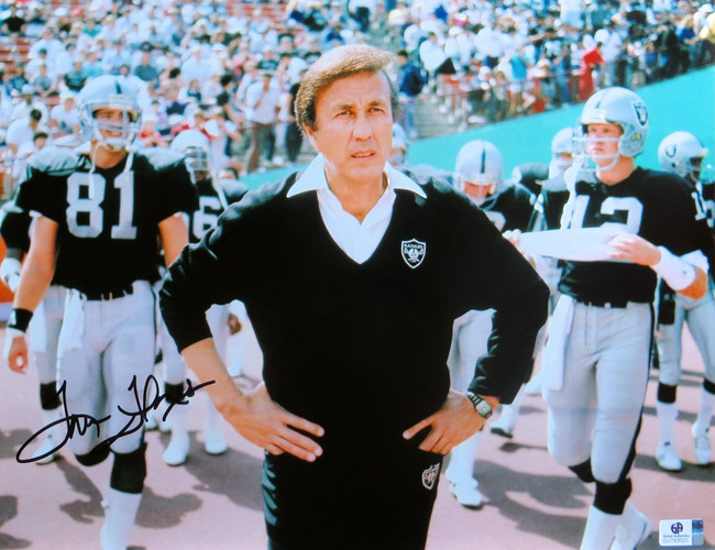 Tom Flores Signed Autographed 11X14 Photo Raiders Coach on Sidelines GV793520