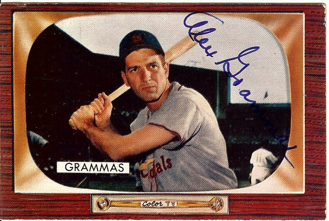 Alex Grammas Signed Autographed Baseball Card 1955 Bowman Cardinals #186 COA