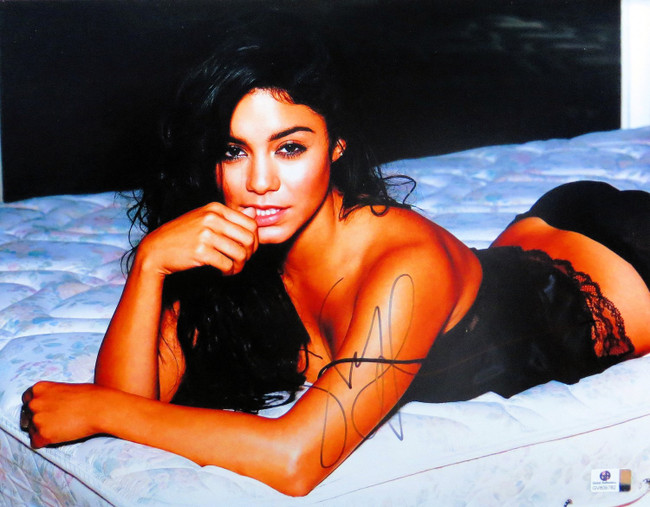 Vanessa Hudgens Signed Autographed 11X14 Photo Sexy Black Nightie on Bed 809782
