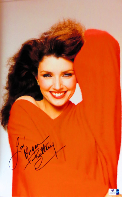 Morgan Brittany Autographed 11X17 Photo Dallas Vintage Red Sweater JSA T59448