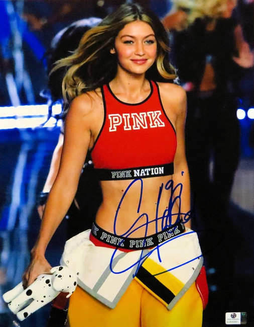Gigi Hadid Signed Autographed 11X14 Photo Sexy Pink Runway Firefighter GV830851