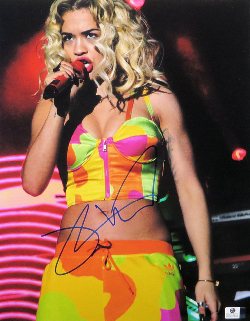 Rita Ora Signed Autographed 11X14 Photo Sexy Singing Pastel Outfit GV837809