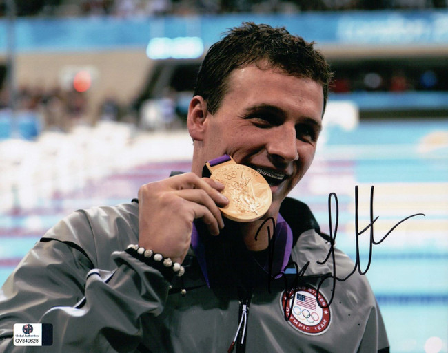 Ryan Lochte Signed Autographed 8X10 Photo Swimmer Biting Gold Medal GV849628