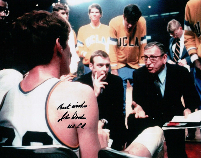 John Wooden Signed 8X10 Autograph Photo "Best Wishes UCLA" Floor Circle w/COA