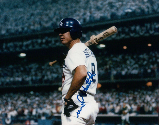 Mickey Hatcher Signed 8X10 Photo Autograph LA Dodgers On Deck Blue Auto w/COA