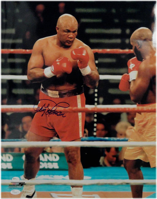 George Foreman Hand Signed Autographed 16X20 Photo Fighting Stance OA JSA CREASE