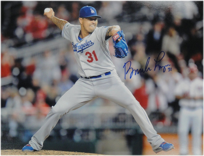 Barndon League Hand Signed 11x14 Photo Los Angeles Dodgers Pitching Big Throw