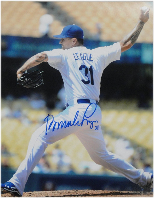 Barndon League Hand Signed 11x14 Photo Los Angeles Dodgers Pitching Glove Left