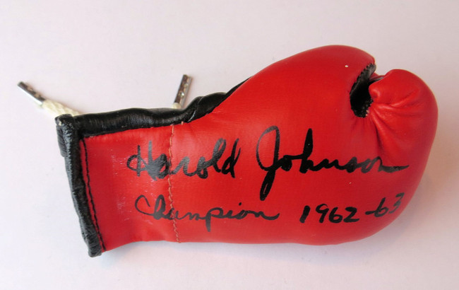 Harold Johnson Signed Autographed Mini Boxing Glove "Champion 1962-63" GV819125