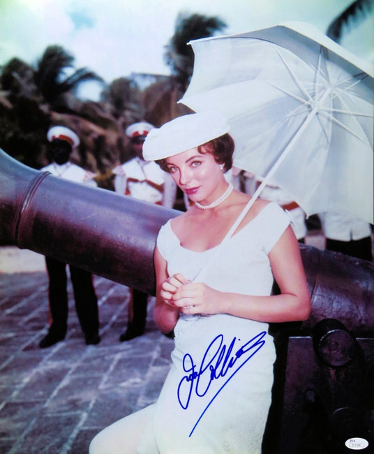 Joan Collins Signed Autographed 16X20 Photo Sexy Gorgeous Umbrella JSA S71488