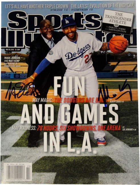 Magic Johnson Matt Kemp Dual Hand Signed Sports Illustrated Magazine COA 25868