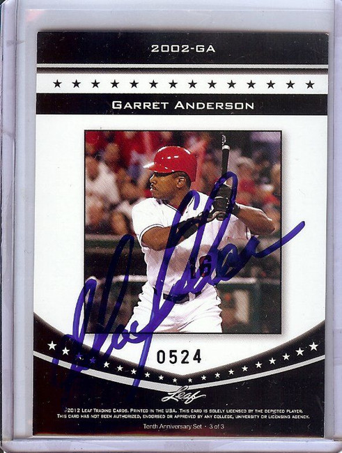 Garret Anderson Signed Autographed Trading Card 2012 Leaf Limited Edition GA