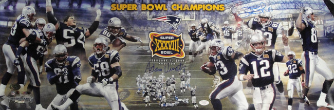 Adam Vinatieri Deion Branch Signed Autographed 12X34 Photos 2004 Superbowl AV