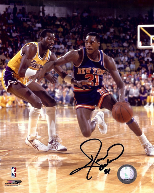 Gerald Wilkins Signed Autographed 8X10 Photo Knicks Driving vs. Lakers w/COA